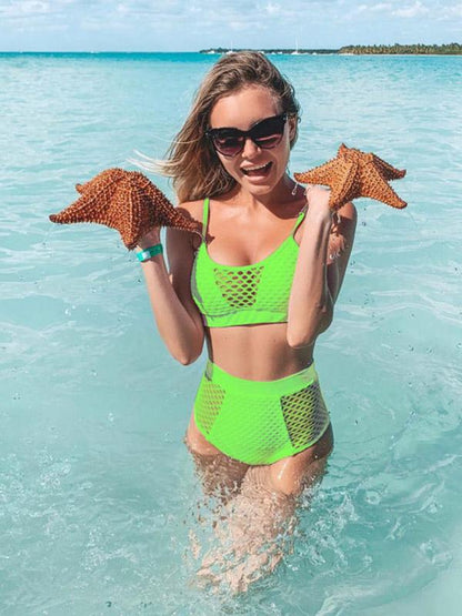 Plain Hollow Spaghetti-neck Bikini Swimsuit