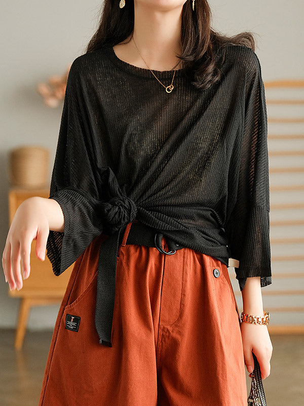 Casual Solid Round-Neck Knitting T-Shirts Tops