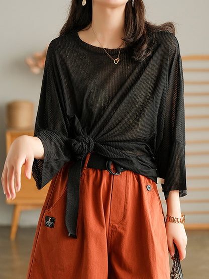 Casual Solid Round-Neck Knitting T-Shirts Tops