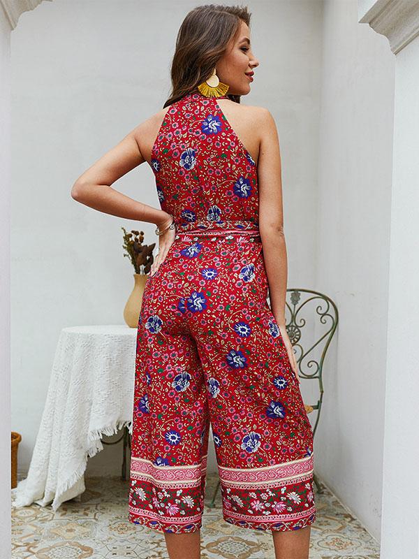 Vacation Printed Bandage Jumpsuits