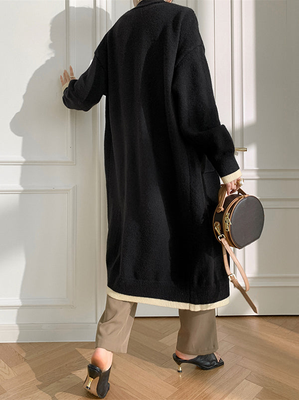 Stylish Loose Long Sleeves Split-Joint V-Neck With Pockets Cardigan Tops