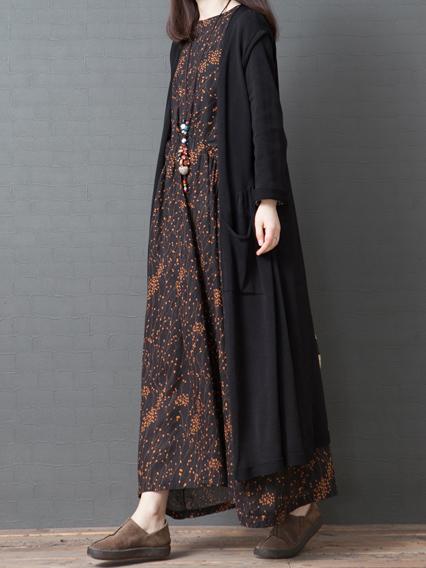 Loose Plus Size Printed Vintage Maxi Dresses