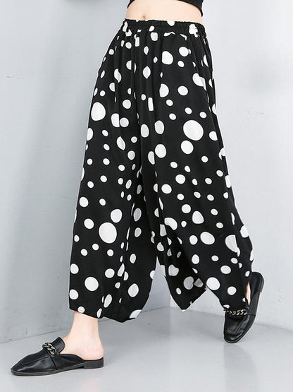 Polka-Dot Elastic Waist Wide Leg Pants