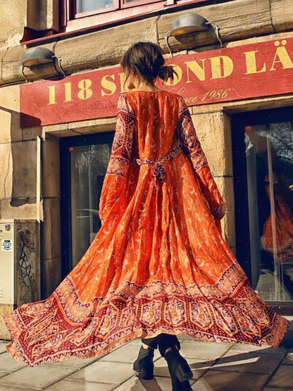 Floral Long Sleeves Beach Cover-Ups Dress