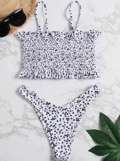 Smocked Spaghetti Strap Bikini Set