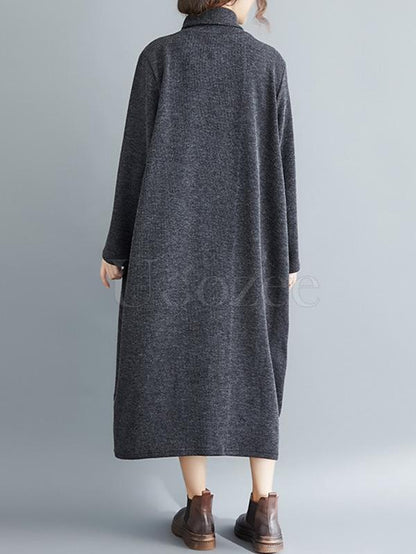 Casual Striped High-neck Midi Dress