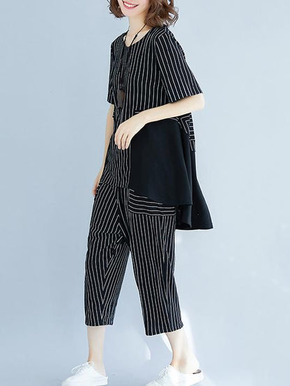 FASHION LOOSE PLUS SIZE STRIPES SUITS
