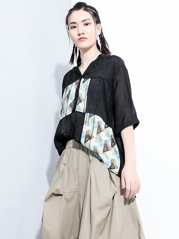 Original Printed V-Neck Blouses&Shirts Tops