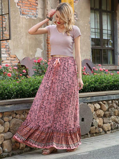 Falbala Printed Elasticity Waist Skirts Bottom