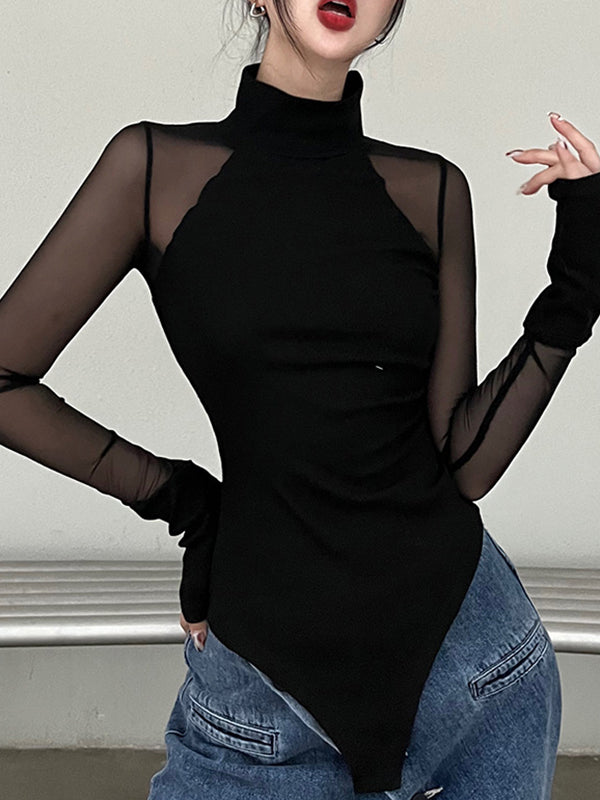Mesh Split-Joint Long Sleeves Bodysuits