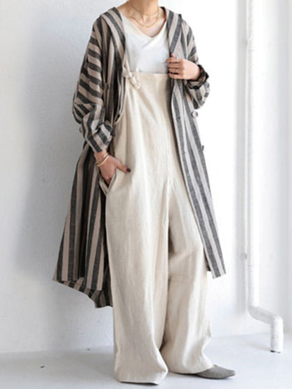 Simple Ramie Cotton Solid Color Wide Leg Overalls