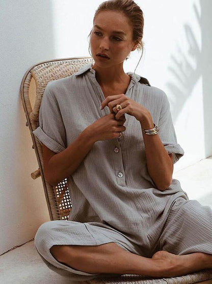 4 Colors Short Sleeves Loose Long Jumpsuits