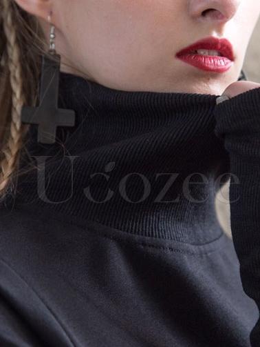 Black Batwing Sleeves High-neck Split-joint Sweatshirt