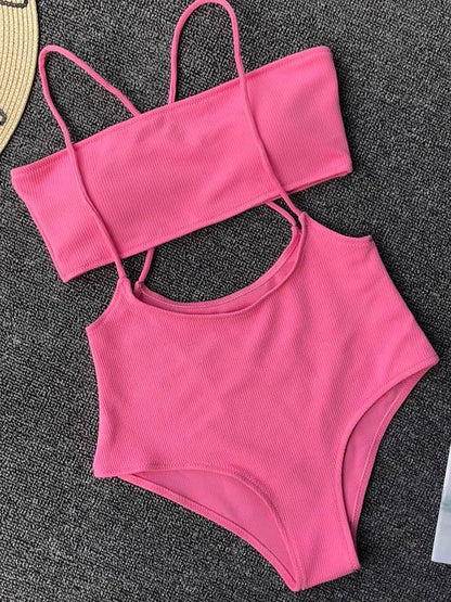 Sexy Solid Cropped Spaghetti-Neck Bikini