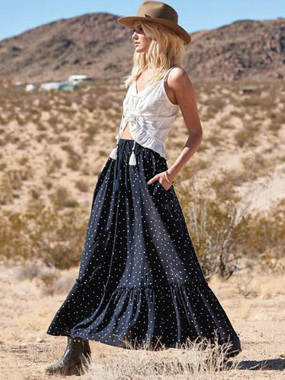 Polka-dot Empire Split-joint Skirt Bottoms