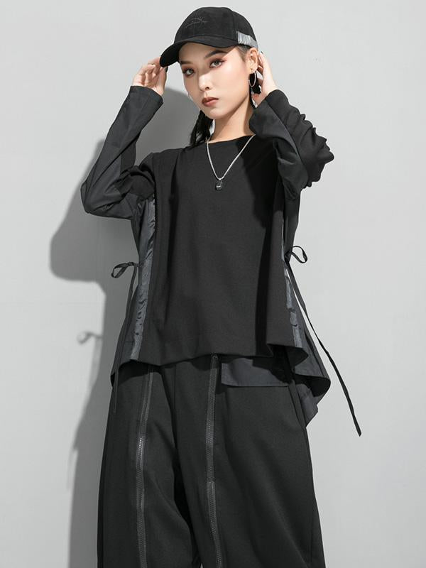 Simple Irregularity Round-Neck T-Shirts Tops