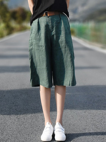 Casual Cotton Blend Solid Column Wide Leg Shorts