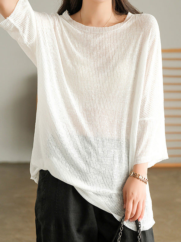 Casual Solid Round-Neck Knitting T-Shirts Tops