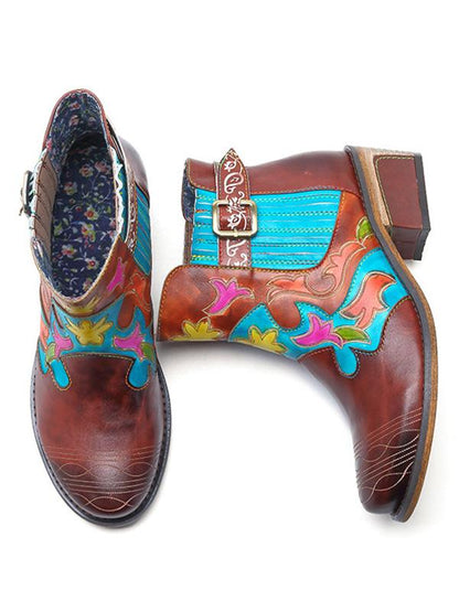 Bohemia Cow Leather Chunky Heel Booties