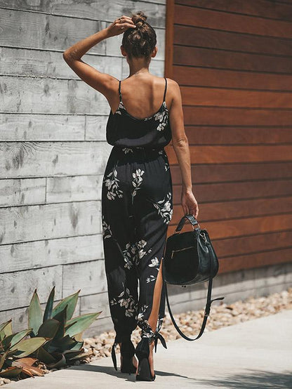 Floral V-neck Suspender Pant