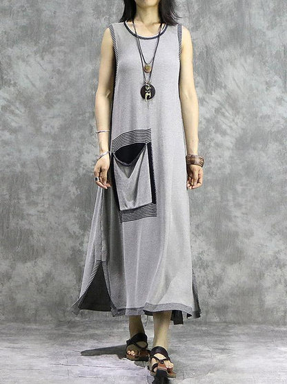 Retro Sleeveless Ramie Cotton Long Dress