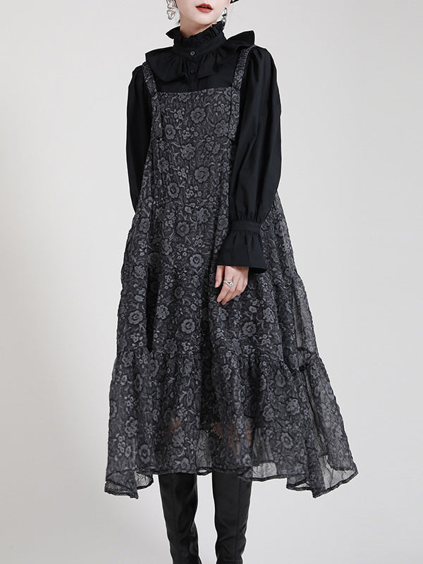 Original Floral Printed Pleated Square-Neck Sleeveless Slip Dress