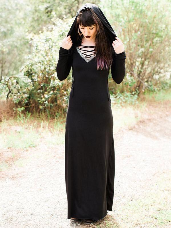 Hooded Long Sleeve Maxi Dress