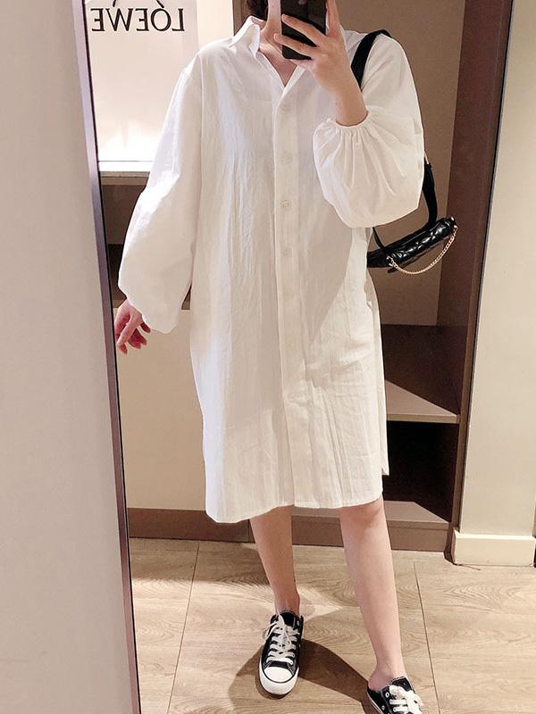 See-through Loose Solid Bloomers Shirt Mini Dresses