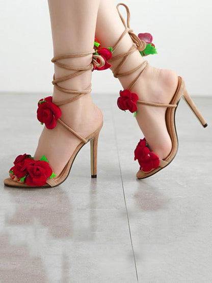 Floral Bandage Decorated Heels Shoes