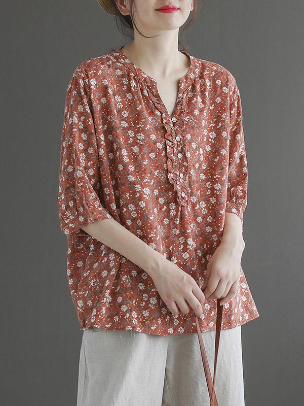 Artistic Retro Floral T-Shirts Tops