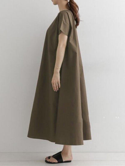 Loose A-line Pure Color Long Dress
