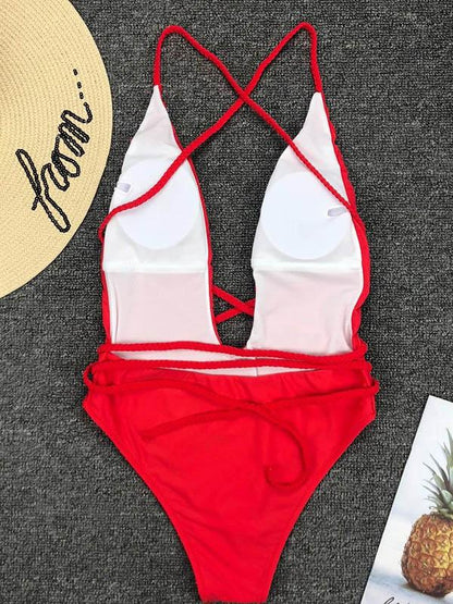 Solid Backless One-Piece Swimsuit