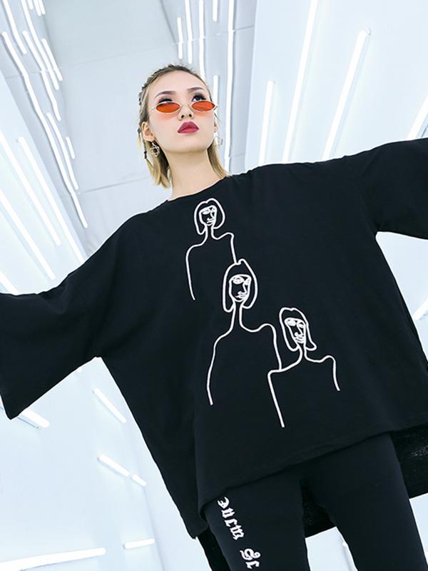 Embroidered Solid Loose Plus Size Shirt Top