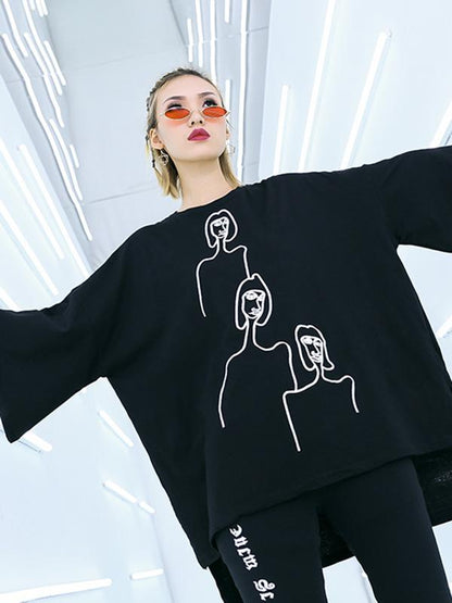 Embroidered Solid Loose Plus Size Shirt Top