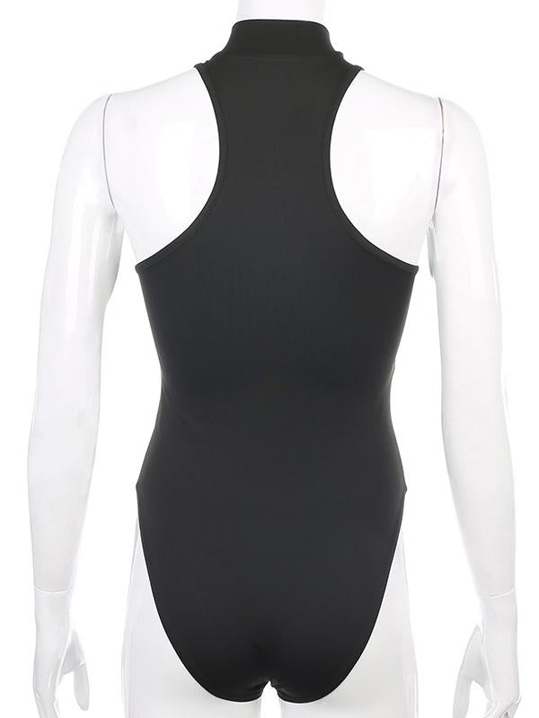 Sexy Letter Printed Zipper Sports Bodysuits