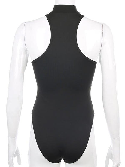 Sexy Letter Printed Zipper Sports Bodysuits