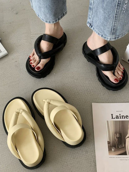 Stylish Yellow&Black Flip Flops Flatform Slippers