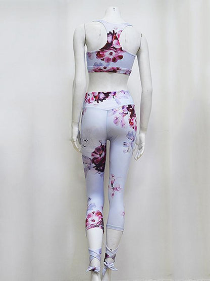 Bandage Floral Printed Sports Bra and Fitness Legging Suits