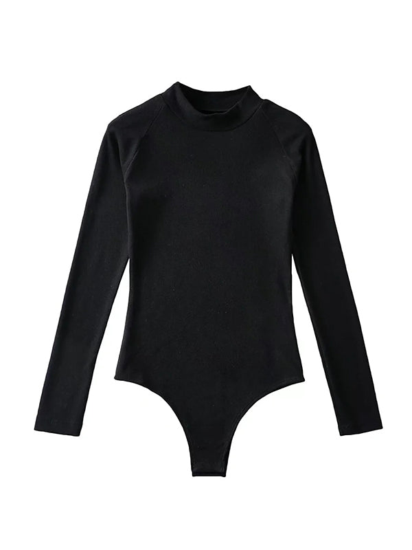 Solid Color High-Neck Long Sleeves Bodysuits
