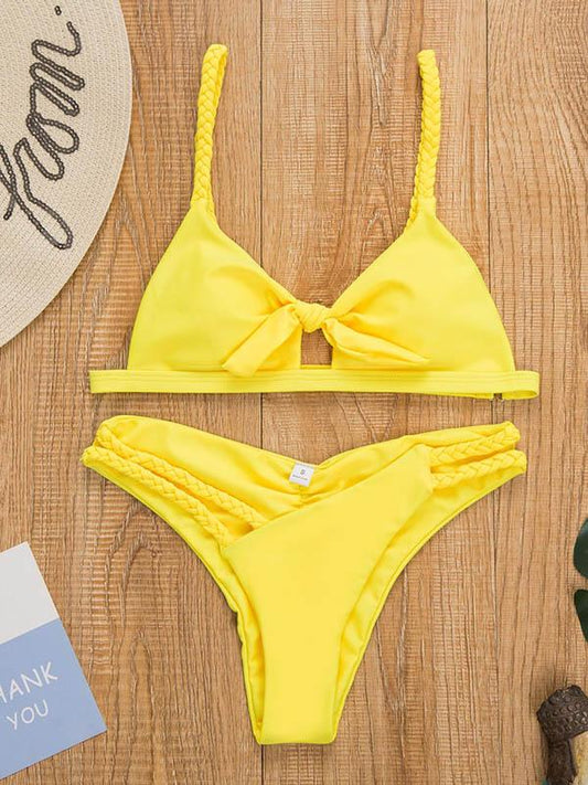 Knotted Bandage Hollow Split Bikini Swimsuit