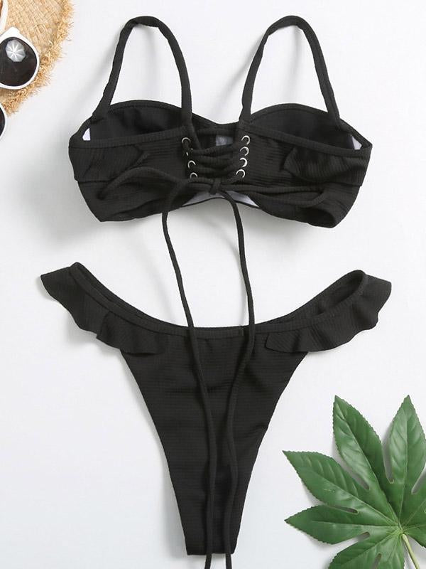 Spaghetti-Neck Falbala Bikini Swimsuit