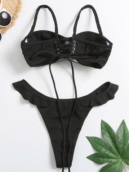 Spaghetti-Neck Falbala Bikini Swimsuit