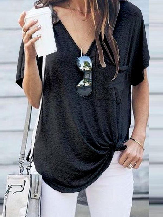 Casual V-neck Cropped T-shirt