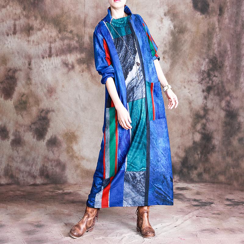Buykud Personalized Multicolored Printed Turtleneck Warm Dress