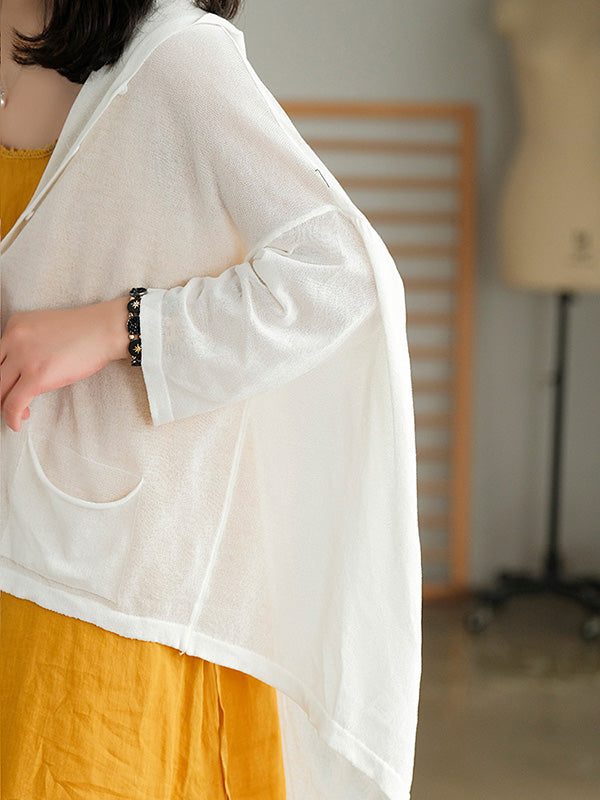 Casual Batwing Sleeve Hooded High-Low V-Neck Buttoned Cardigans