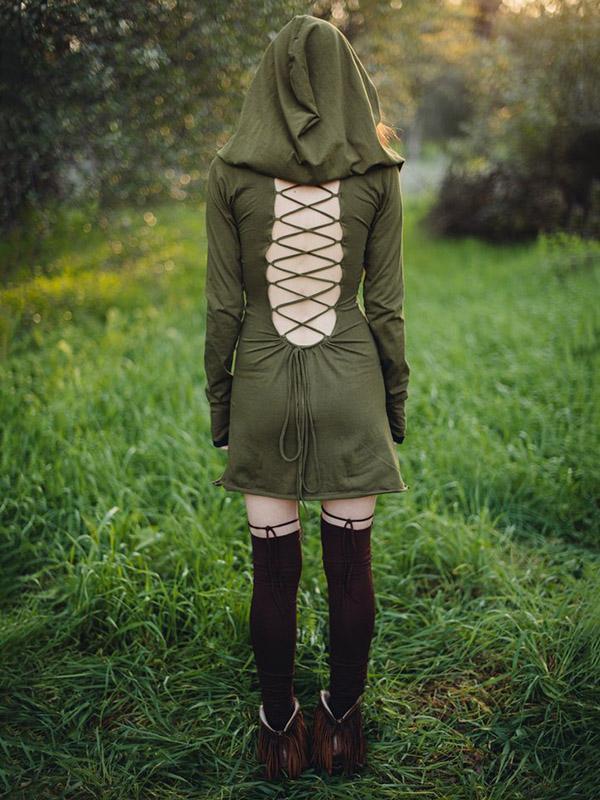 Bandage Backless Hooded Mini Dress