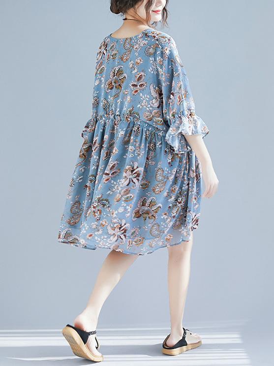 V-neck Fresh Loose Plus Size Floral Mini Dresses