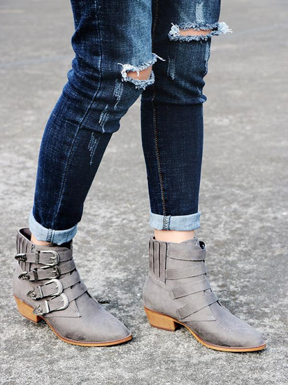Vintage Buckle Embossed Booties