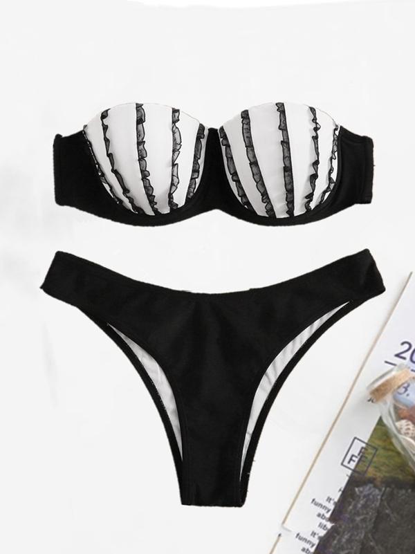 Split-Joint Ruffled Underwired Split Bikini Swimsuit
