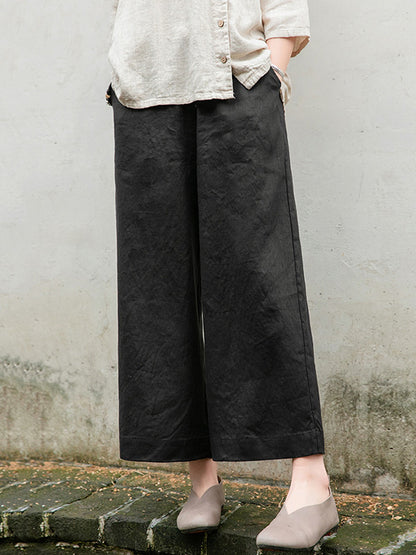 Simple Linen Column Elasticity Waist Pants